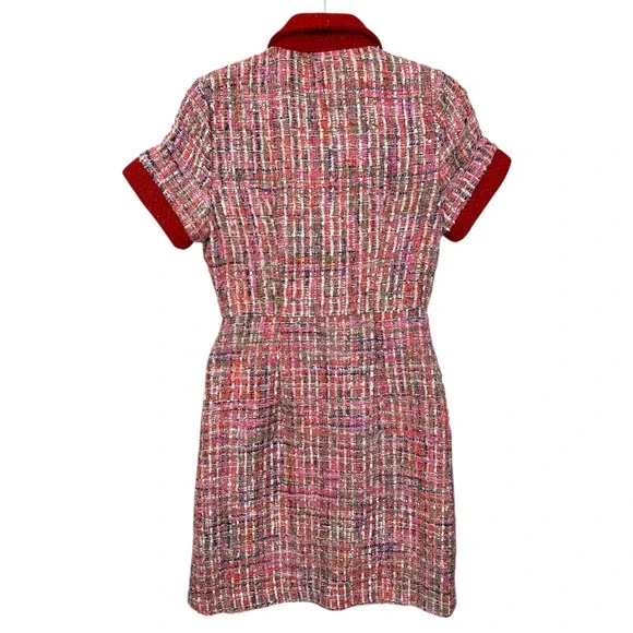 Alexia Admor Tweed Mini Dress Pink Red Sequin Gold Button Front Size 2 - Picture 9 of 9